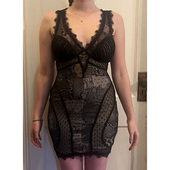 bebe Black Y2K Lace Bodycon Strap Mini Dress  Women's Size Small - Picture 1 of 12